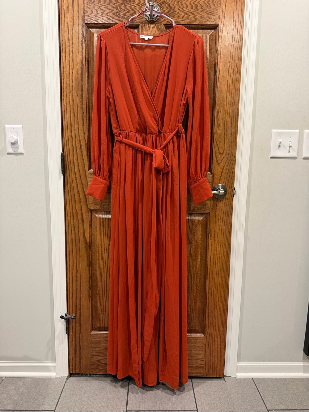 Rust Orange Long Sleeve Wrap Dress